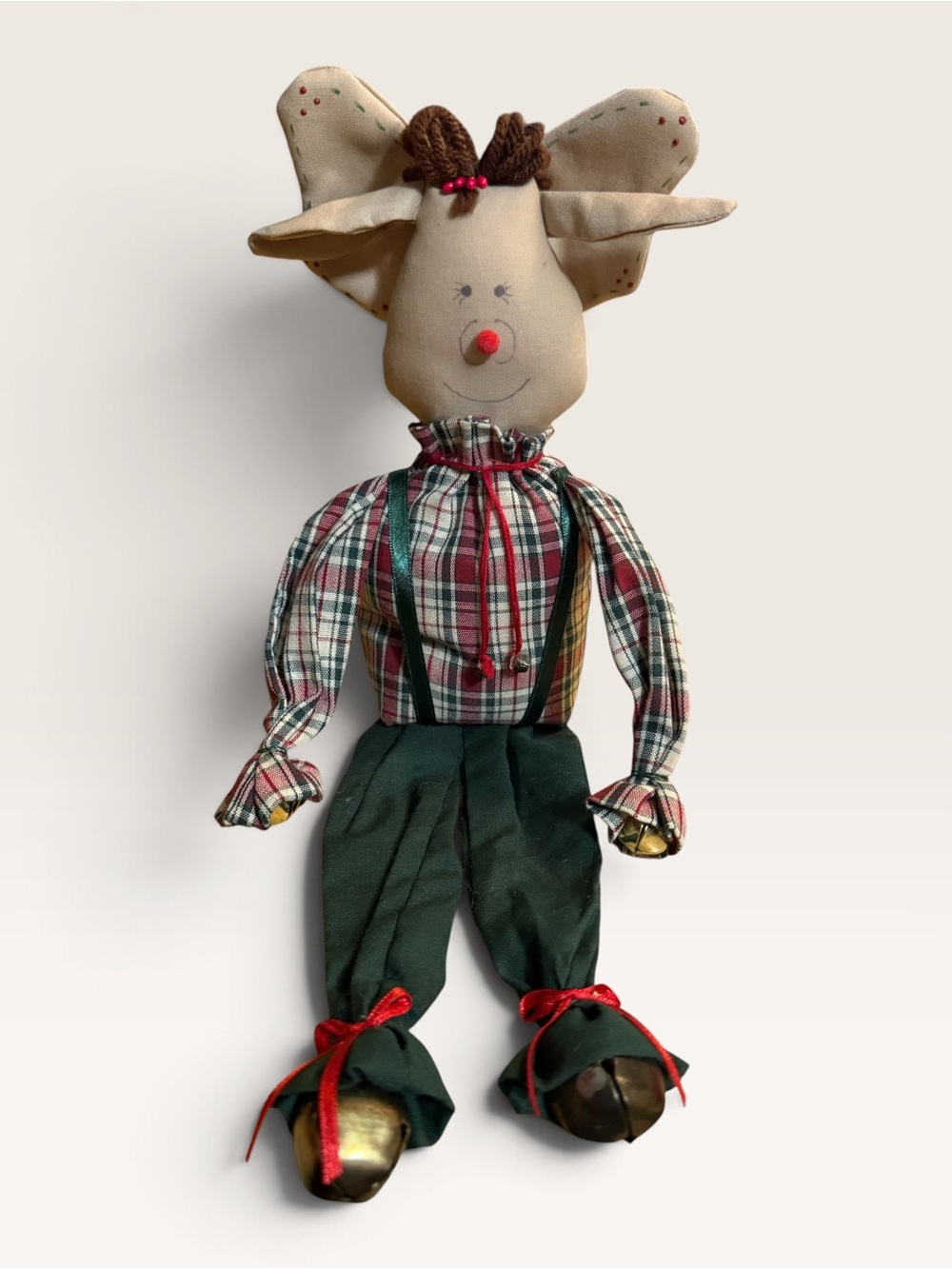 Vintage Primitive Country Reindeer Fabric Shelf Sitter - Handmade